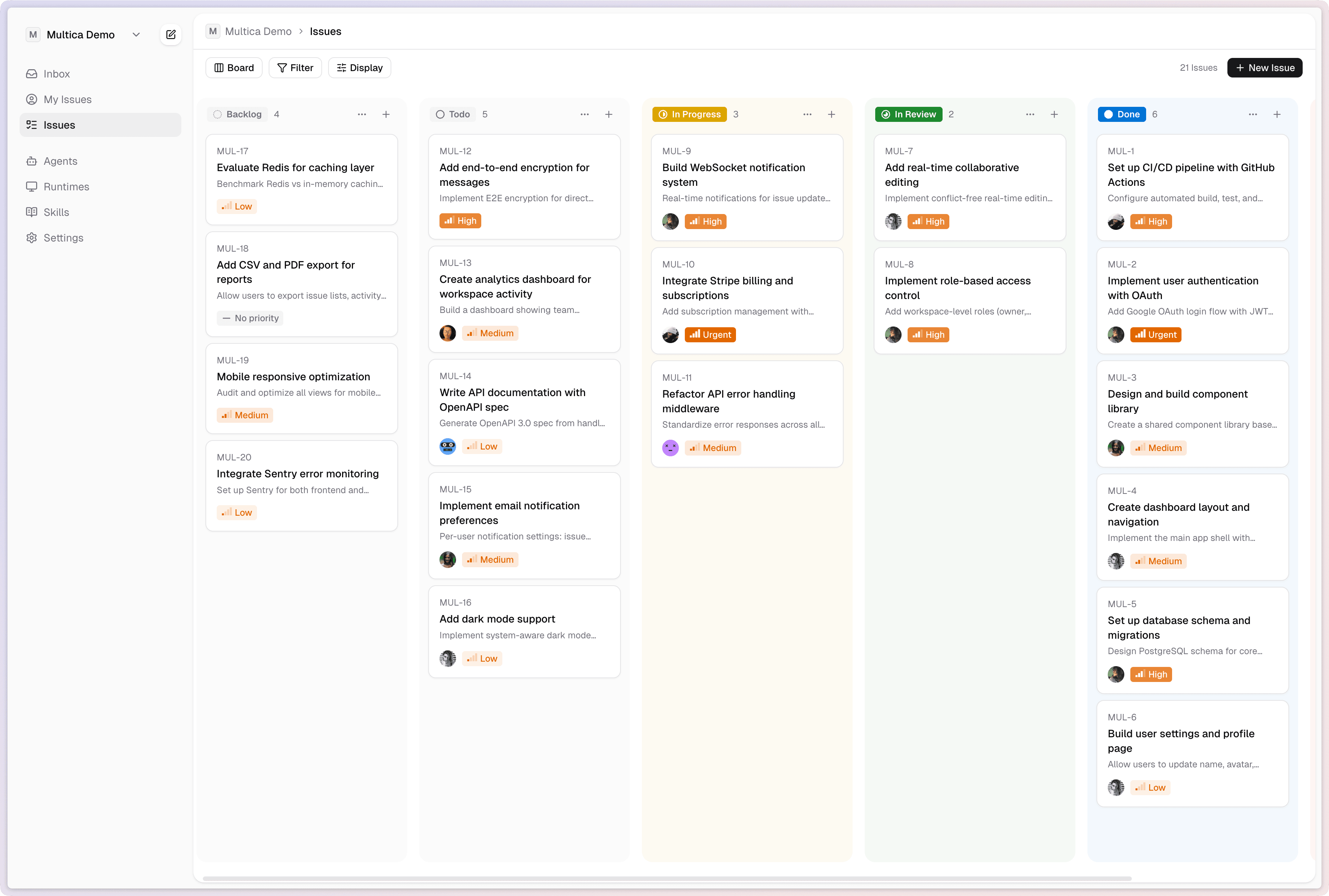MoAiBase board view — issues managed by humans and agents